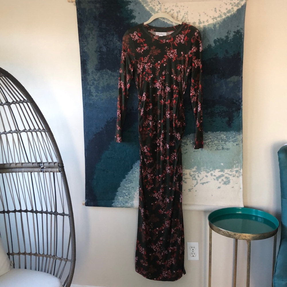 Olive green floral maternity maxi dress